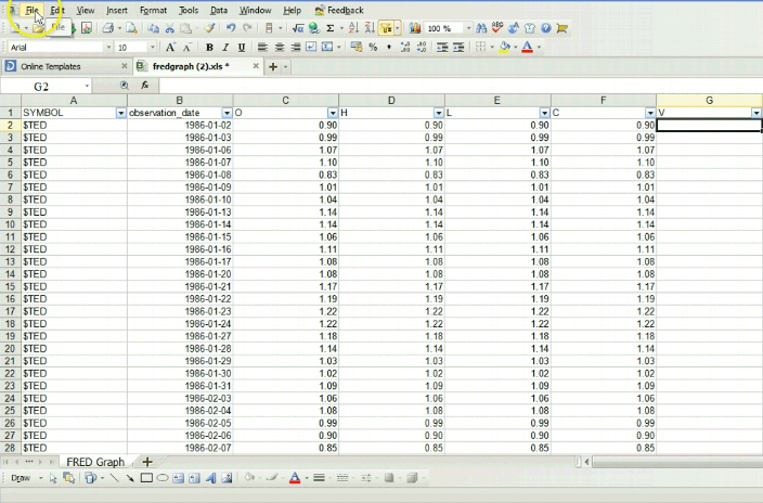 ted spread in excel cleaned up ready for Amibroker